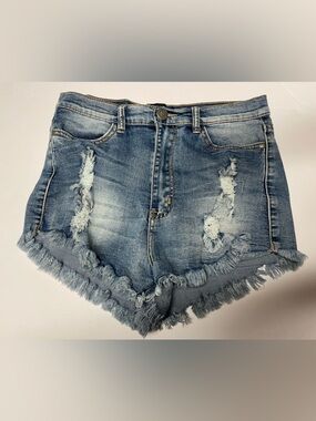 Rock & Royal Frayed Hem ripped jean Denim Shorts Blue L